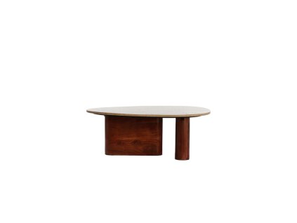 Konferenčný stolík 90x72x31 cm MAHELONA travertín pieskový+drevo hnedý