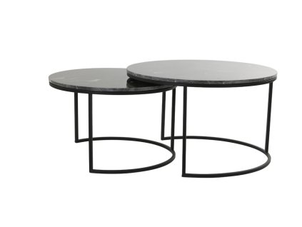 Konferenčný stolík S/2 Ø65,5x40,5+Ø75x45,5 cm ALFIO hnedý mriežkový+čierny