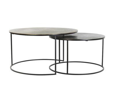 Konferenčný stolík S/2 Ø61x37+Ø76x41 cm PRIMO čierna-bronzová+matná čierna