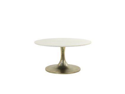Konferenčný stolík Ø76x36 cm RICKERD biely mramor + antický bronz