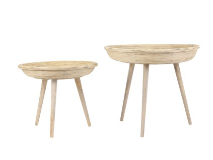 Príručný stolík S/2 Ø46x38,5+Ø56x48 cm COLON ratan prírodný