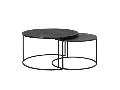 Konferenčný stolík S/2 Ø61x37+Ø76x41 cm RENGO textúra čierny nikel