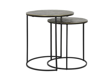 Príručný stolík S/2 Ø41x46+Ø49x52 cm RENGO textúra antický bronz