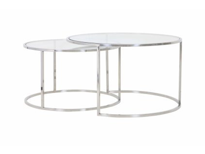 Konferenčný stolík S/2 Ø65x39+Ø75x44 cm DUARTE nikel+sklo