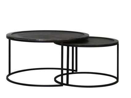 Konferenčný stolík S/2 Ø60x38+Ø78x42 cm TALCA olovo antik hlboký okraj