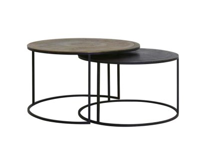 Konferenčný stolík S/2 Ø67,5x39,5+Ø75x45 cm TALCA ant. meď+hnedý