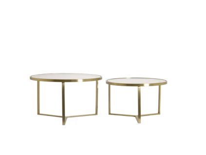 Konferenčný stolík S/2 Ø65x39+Ø75x44 cm SERELLE svetlý zlatý+sklo hnedý