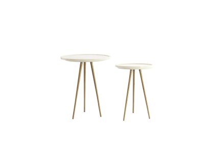 Príručný stolík S/2 max Ø43x53 cm PRATO mramor biely+ant bronz