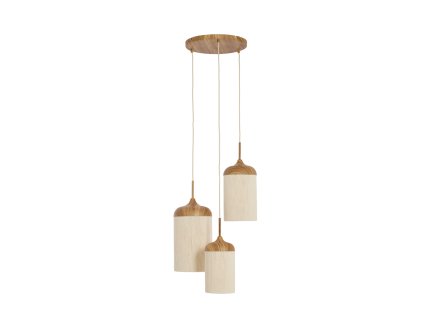 Závesná lampa 3L Ø35x32 cm DANIALO potlač dreva prírodná + lano krémová