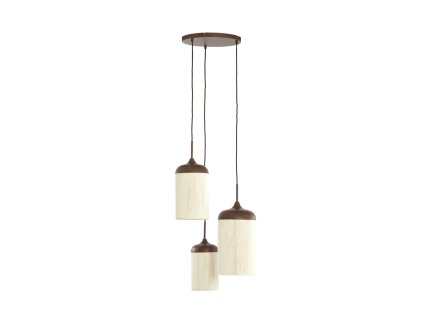 Závesná lampa 3L Ø35x32 cm DANIALO potlač dreva hnedá+lano krémová