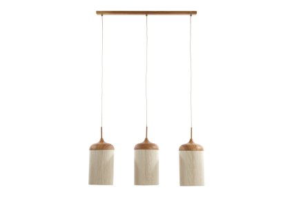 Závesná lampa 3L 90x22x32 cm DANIA potlač dreva prírodná + lano krémová