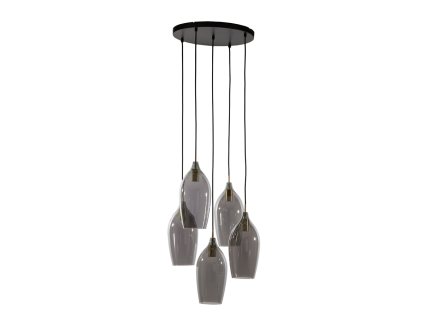 Závesná lampa 5L Ø45x36 cm LUKARO antický bronz + dymové sklo