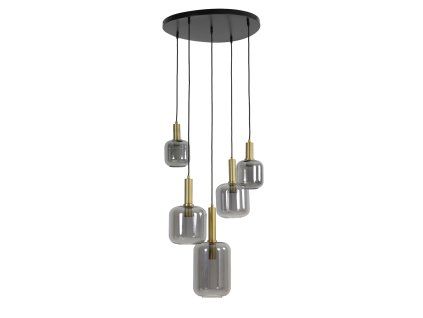 Závesná lampa 5L Ø66x80 cm LEKAR antický bronz + dymové sklo