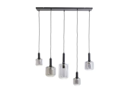 Závesná lampa 5L 110x22x32 cm LEKAR čierna + dymové sklo