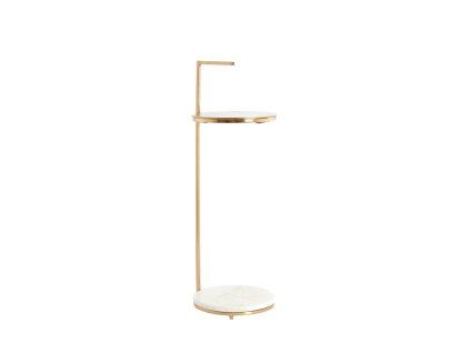 Príručný stolík Ø26x76 cm LEDA mramor biely + antický bronz