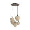 Závesná lampa 5L Ø76x140 cm HUXI potlač dreva hnedá+ľanová prírodná