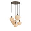 Závesná lampa 5L Ø76x140 cm HUXI potlač dreva hnedá+ľanová prírodná