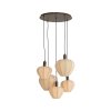 Závesná lampa 5L Ø76x140 cm HUXI potlač dreva hnedá+ľanová prírodná