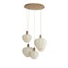 Závesná lampa 5L Ø76x140 cm HUXI potlač dreva prírodná + ľan krémová