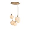 Závesná lampa 5L Ø76x140 cm HUXI potlač dreva prírodná + ľan krémová