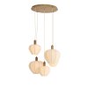 Závesná lampa 5L Ø76x140 cm HUXI potlač dreva prírodná + ľan krémová
