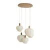 Závesná lampa 5L Ø76x140 cm HUXI potlač dreva prírodná + ľan krémová